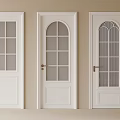 White Hinged Doors With Various Glass Panel Designs And Arched Top Details 3d model
