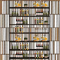 Stylish Wine Cabinet with Layered Shelves Holding Various Wine Bottles and Potted Plants