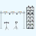 Studio Equipment Setup With Metal Frame Colorful Lights Tripods And Multi Layer Shelf 3d model
