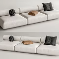 Light Colored Upholstered Sectional Sofa With Modern Design And Decorative Pillows 3d model