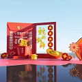 Traditional Chinese New Year Decor With Red Backdrop Gold Ingots And Snake Auspicious Symbols