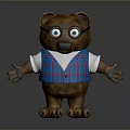 Cute Brown Plush Bear Toy Wearing Glasses White Shirt And Blue Plaid Vest