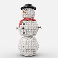 Cute Building Blocks Snowman Figure With Black Hat Red Scarf Carrot Nose And Stick Arms