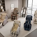 Modern Massage Chairs with Various Styles and Colors in Showroom
