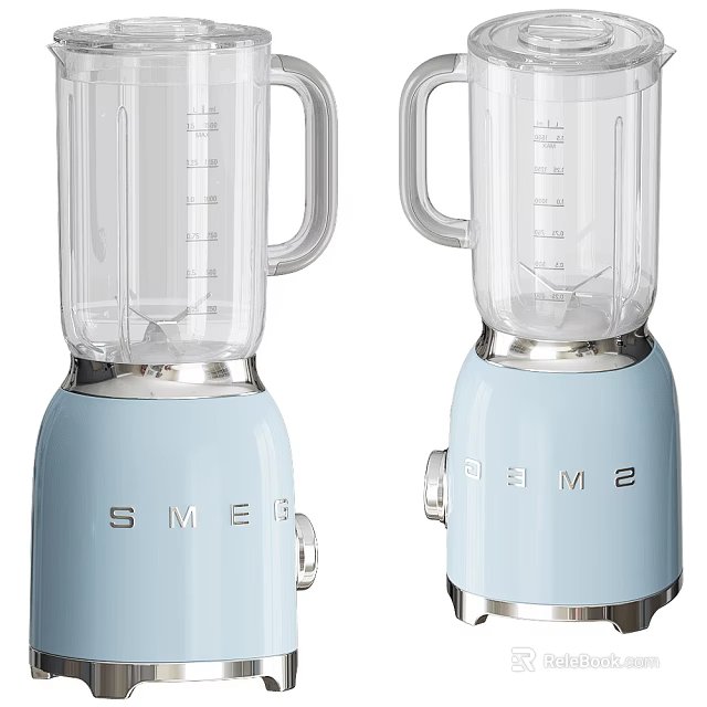 Two Modern Light Blue SMEG Blenders With Transparent Jars Kitchen Appliances 3d model 