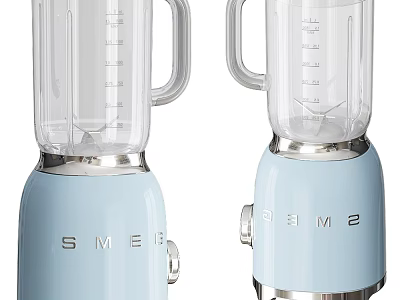 Two Modern Light Blue SMEG Blenders With Transparent Jars Kitchen Appliances 3d model