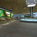 Spacious Modern Interior With Wooden Ceiling Round Display Counter And Glass Structure