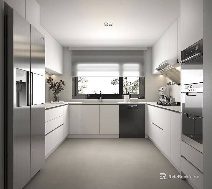 Modern Kitchen Interior Design With White Cabinets Stainless Steel Appliances And Natural Light 3d model 