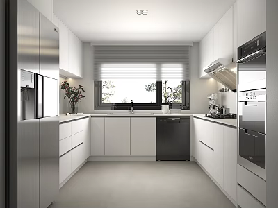 Modern Kitchen Interior Design With White Cabinets Stainless Steel Appliances And Natural Light 3d model