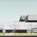 Modern Urban Building Exterior With Glass Curtain Wall Trees And Sidewalk