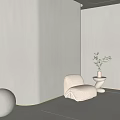 Minimalist Sofa Accent Wall With Ambient Lighting Sphere And Plant 3d model