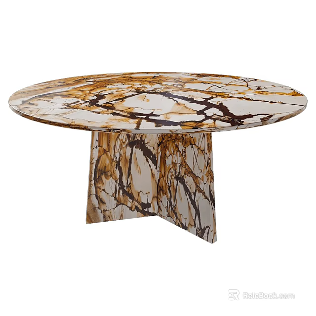 Elegant Round Marble Dining Table With Unique Geometric Base And Natural Veins 3d model 