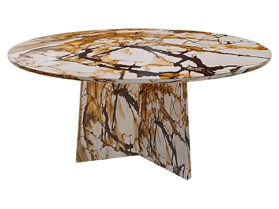 Elegant Round Marble Dining Table With Unique Geometric Base And Natural Veins 3d model