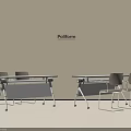 Modern Poliform Conference Table With Sleek Metal Frame And Matching Chairs