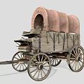 Antique Wooden Covered Wagon With Large Spoked Wheels And Canopy
