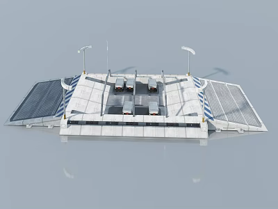 Modern Swing Door Structure With Solar Panels And Street Lights On Platform 3d model