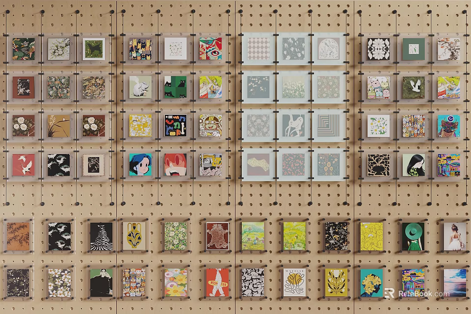 Pegboard Wall Display With Various Tiles And Different Creative Designs 3d model 