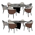 Modern Round Dining Table Set With Marble Top And Beige Brown Chairs 3d model