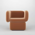 Modern Brown Fabric Single Sofa With Round Arms And Square Base Design 3d model