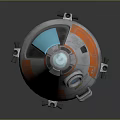 Futuristic Cone Shaped Space Probe With Orange Gray Body Blue Window And Warning Stripes