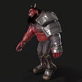 Red Skinned Horned Bearded Warrior Game Movie Character With Shoulder Armor And Leather Pants