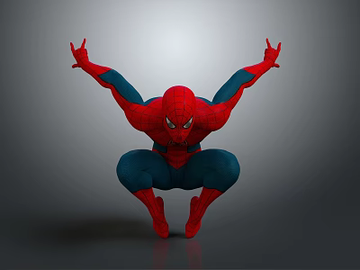 Spider-Man Dynamic Crouching Stance With Red And Blue Suit And Outstretched Arms 3d model