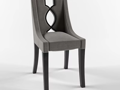 Modern Gray Fabric Dining Chair With Hollow Back Design And Black Wooden Legs 3d model