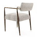 Modern Light Gray Fabric Dining Chair with Armrests and Dark Wooden Legs
