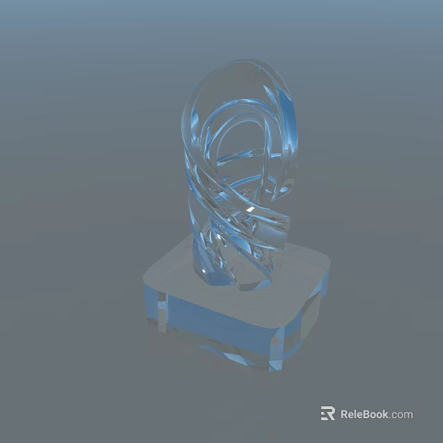 Transparent Glass Spiral Decorative Ornament Set with Modern Square Base for Tabletop 3d model 