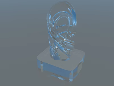 Transparent Glass Spiral Decorative Ornament Set with Modern Square Base for Tabletop 3d model