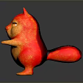 Cute Red and Orange Gradient Cartoon Squirrel-like Creature with Black Ears Standing Pose
