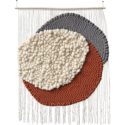 Bohemian Macrame Wall Hanging with Grey Beige Brown Textured Design on Wooden Background 3d model