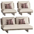 Single Sofa With Wooden Frame Beige Cushions And Decorative Pattern Pillows 3d model