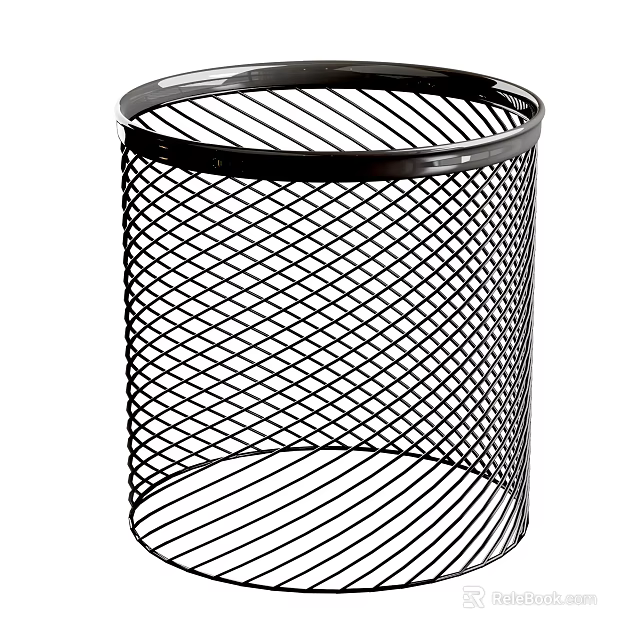 Black Wire Mesh Trash Can as Practical Household Item with Simple Design 3d model
