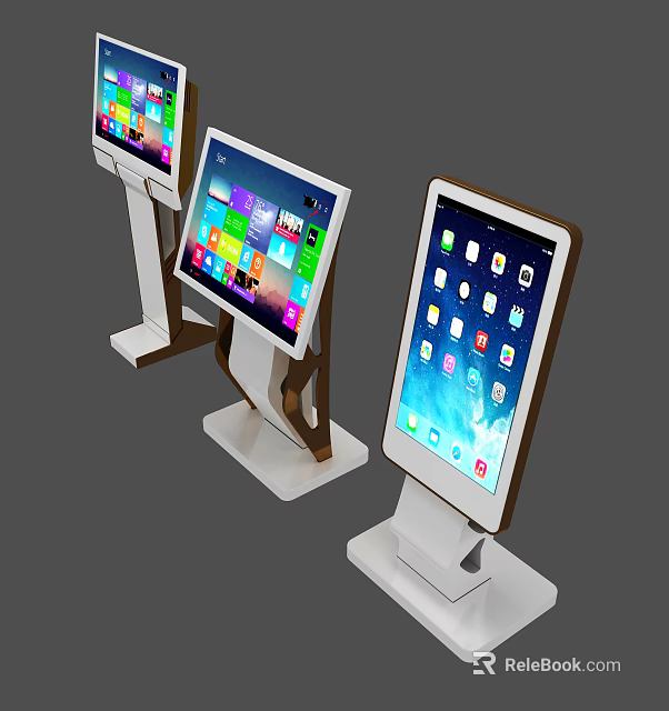 Public Facility Interactive Information Kiosks With Digital Touch Screens Multiple Units In Public Area 3d model 