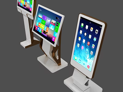 Public Facility Interactive Information Kiosks With Digital Touch Screens Multiple Units In Public Area 3d model