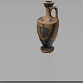 Ancient Terracotta Vase With Black Figure Design And Handle On Slim Neck Classical Greek Artifact