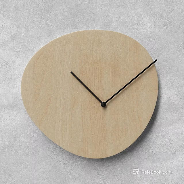 Minimalist Round Wooden Clock With Black Hands And Light Wood Dial On Gray Background 3d model 