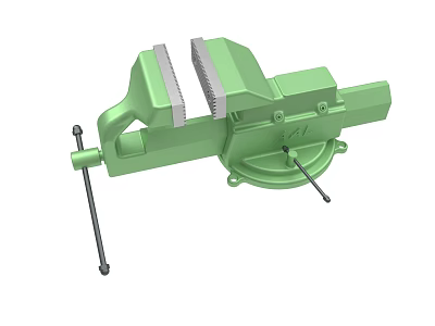 Green Bench Vise With Adjustable Jaws Swivel Base And Handle 3d model