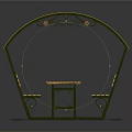 Outdoor Shelter With Transparent Canopy Metal Frame Wooden Table Benches And Decorative Scrolls