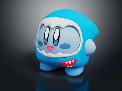 Cute Blue Cartoon Game Character With Big Eyes Pink Cheeks And Sharp Teeth 3d model