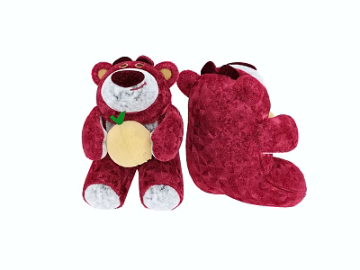 Red Plush Bear Doll Front And Back Views Holding Yellow Apple White Ears And Paws 3d model