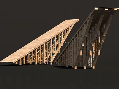 Architectural Wooden Inclined Truss Components With Framework Design And Support Structures 3d model