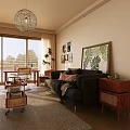 Cozy Living Room Interior With Black Sofa Green Plant Painting And Pink Cushion