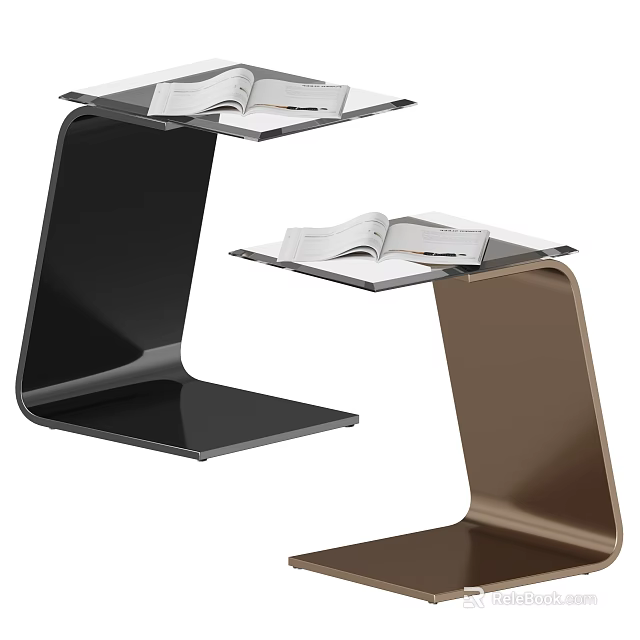 Modern Sleek Side Table in Black and Brown with Open Books on Top 3d model 