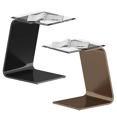 Modern Sleek Side Table in Black and Brown with Open Books on Top 3d model