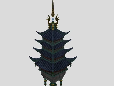 Ancient Chinese Pagoda Architecture With Multi Tiered Eaves And Ornate Roof Design 3d model