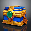 Blue And Gold Chest With Green Gem Star Shaped Ornament And Chain