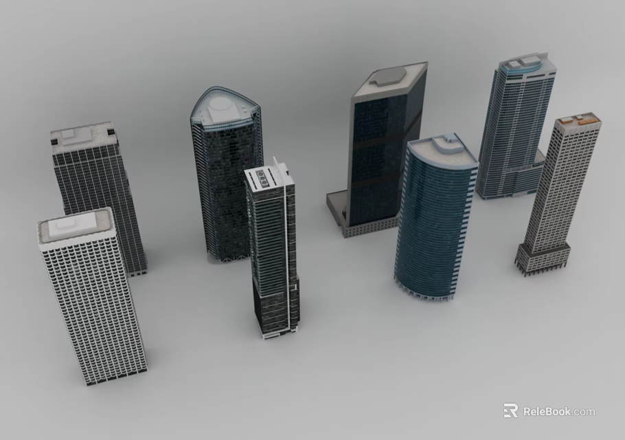 Modern Commercial Complex Featuring Multiple High Rise Skyscraper Buildings 3D Model 3d model