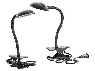 Black Clip On Desk Lamps With Flexible Gooseneck And Adjustable Light Heads 3d model